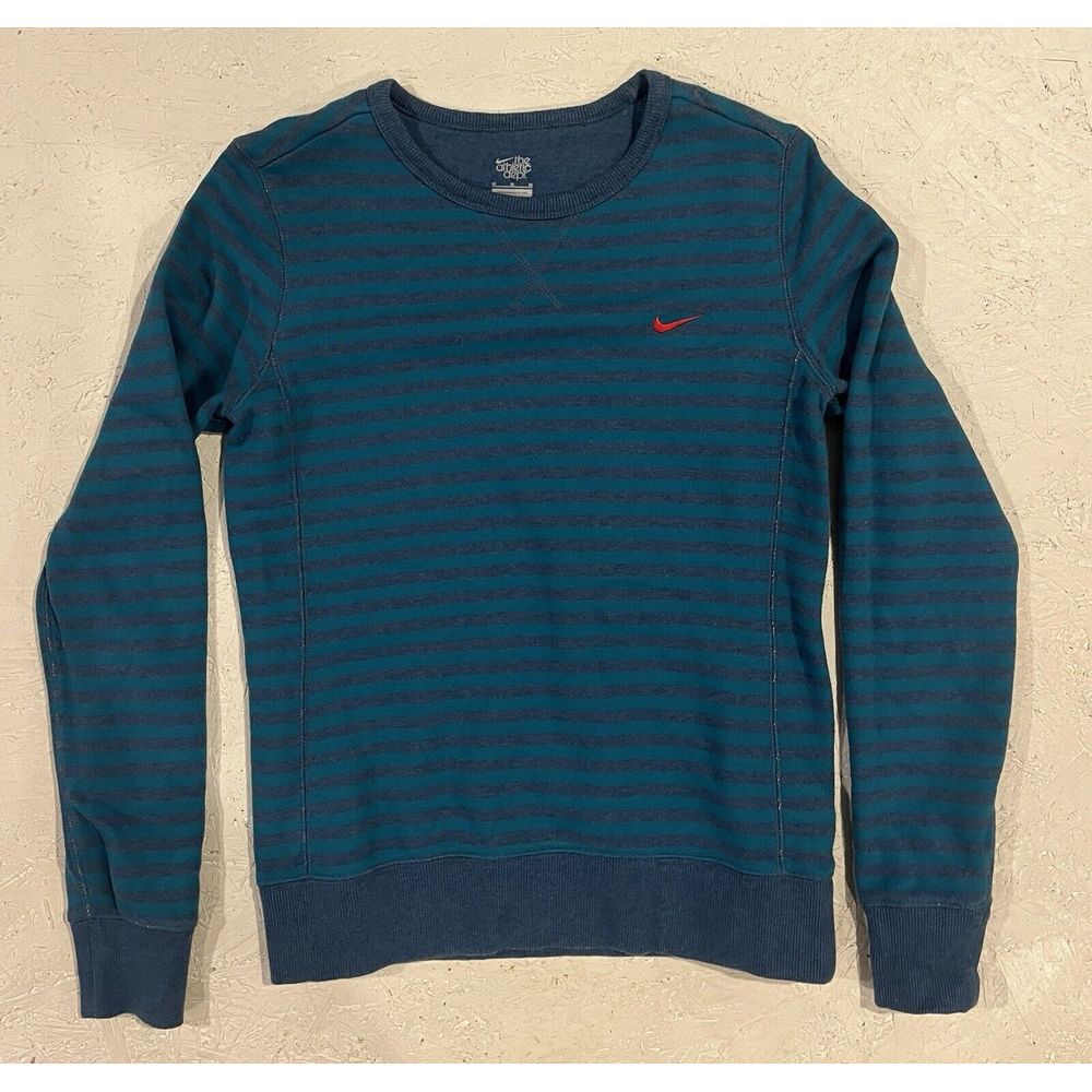 Nike The Athletic Dept Sweatshirt M Retro Stripe Crew Neck‎ Blue Teal Athleisure